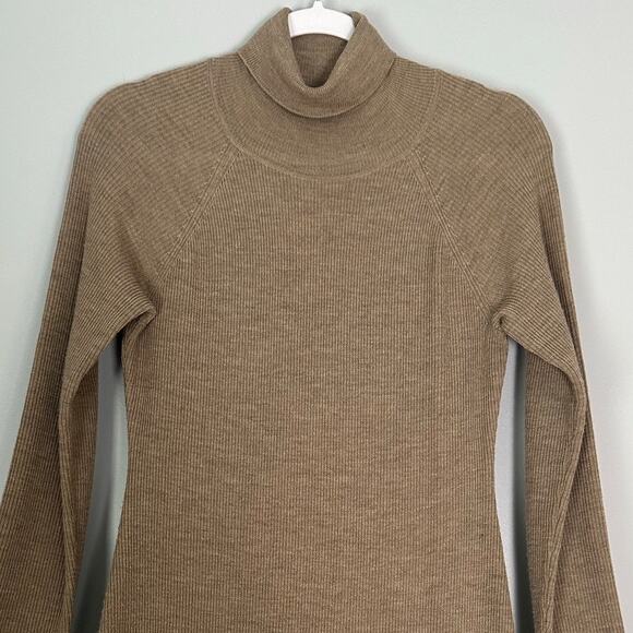 Garnet Hill Sz S 100% Merino Wool Turtleneck Sweater Dress Ribbed Tan Neutral - Picture 9 of 11